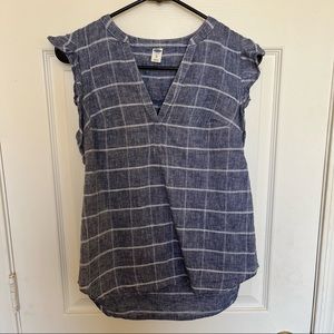Old Navy XS Denim Striped Ruffle Top